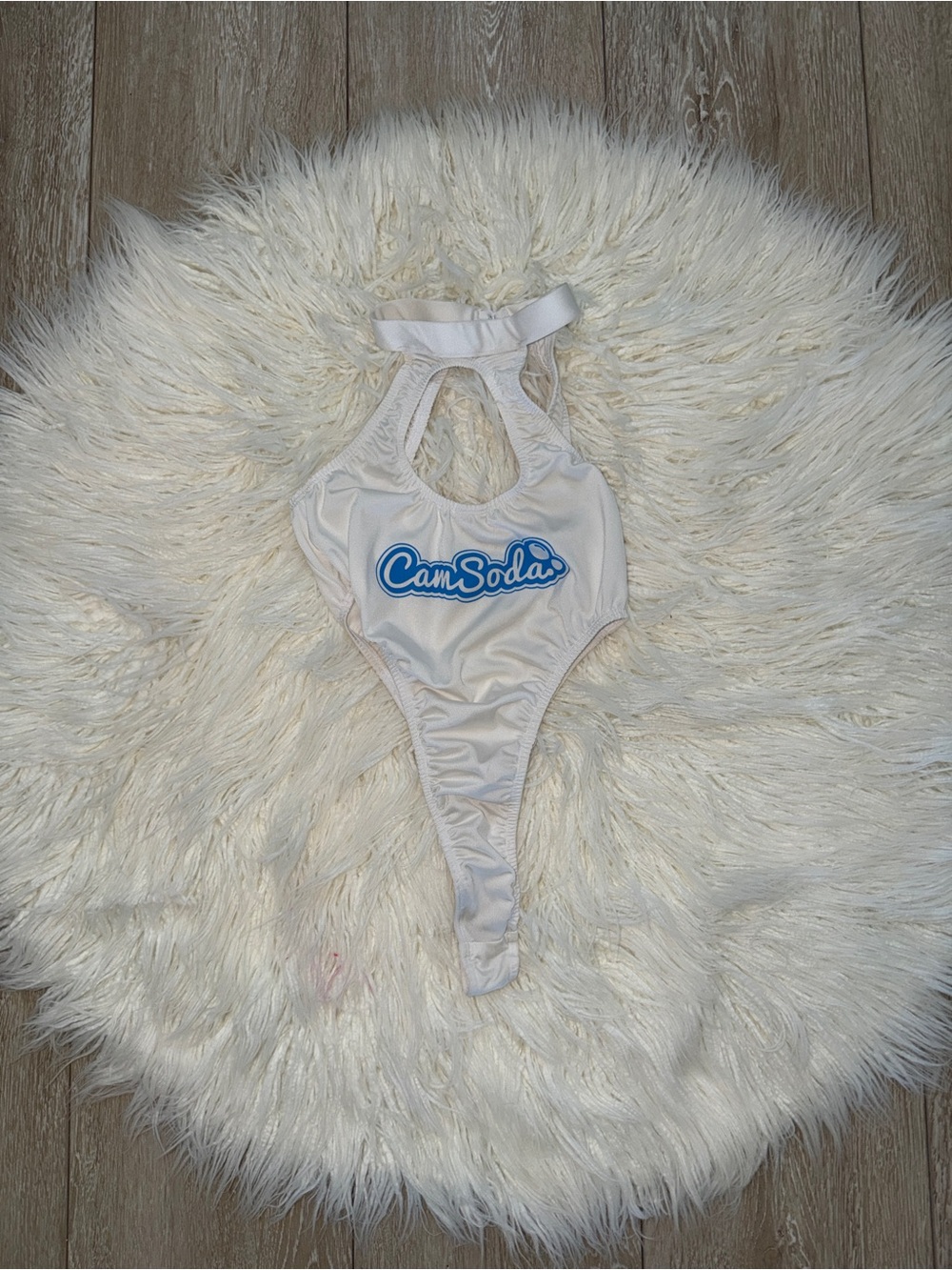 One-Piece Swim Suit in White with Blue Camsoda Logo - Picture 2 of 3